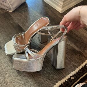 Silver Platform Block Heel Sandals